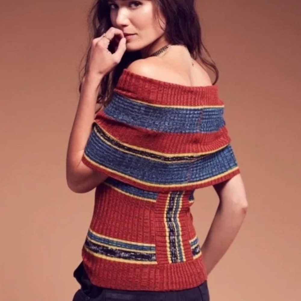 Free People NWT Carly Striped Multicolor Cowl Neck Sweater Large - Picture 3 of 10